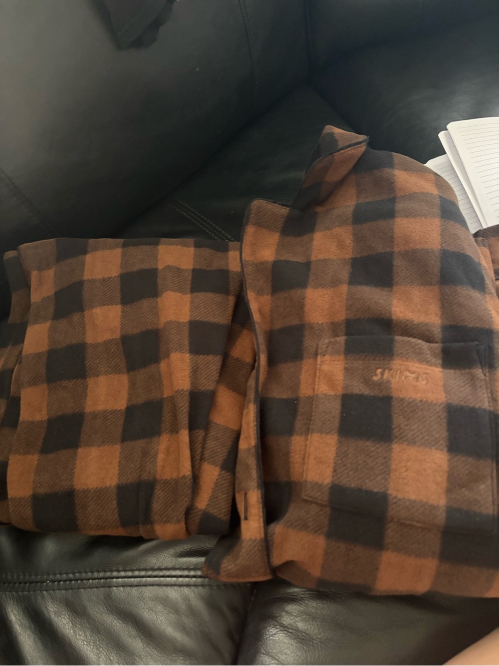 SKIMS Brown and Black Plaid Corduroy Pants
